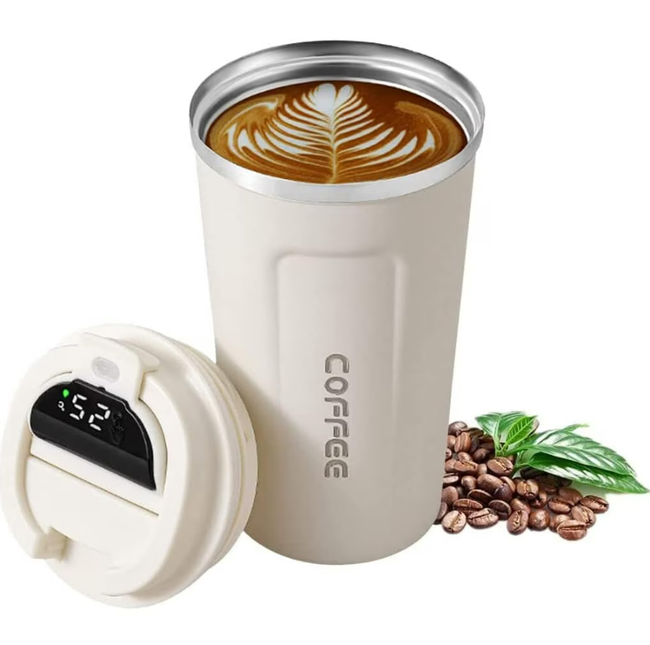 Cana termica, Zola, 500 ml, termos din otel inoxidabil si plastic, afisaj LED temperatura, 8.5x16 cm, alb Cana termica, Zola, 500 ml, termos din otel inoxidabil si plastic, afisaj LED temperatura, 8.5x16 cm, alb